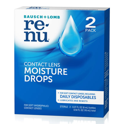 Renu Lubricant Eye Drops – Rewetting for Soft & Disposable Lenses (Pack of 2, 0.27 Fl Oz)