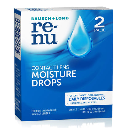 Renu Lubricant Eye Drops – Rewetting for Soft & Disposable Lenses (Pack of 2, 0.27 Fl Oz)