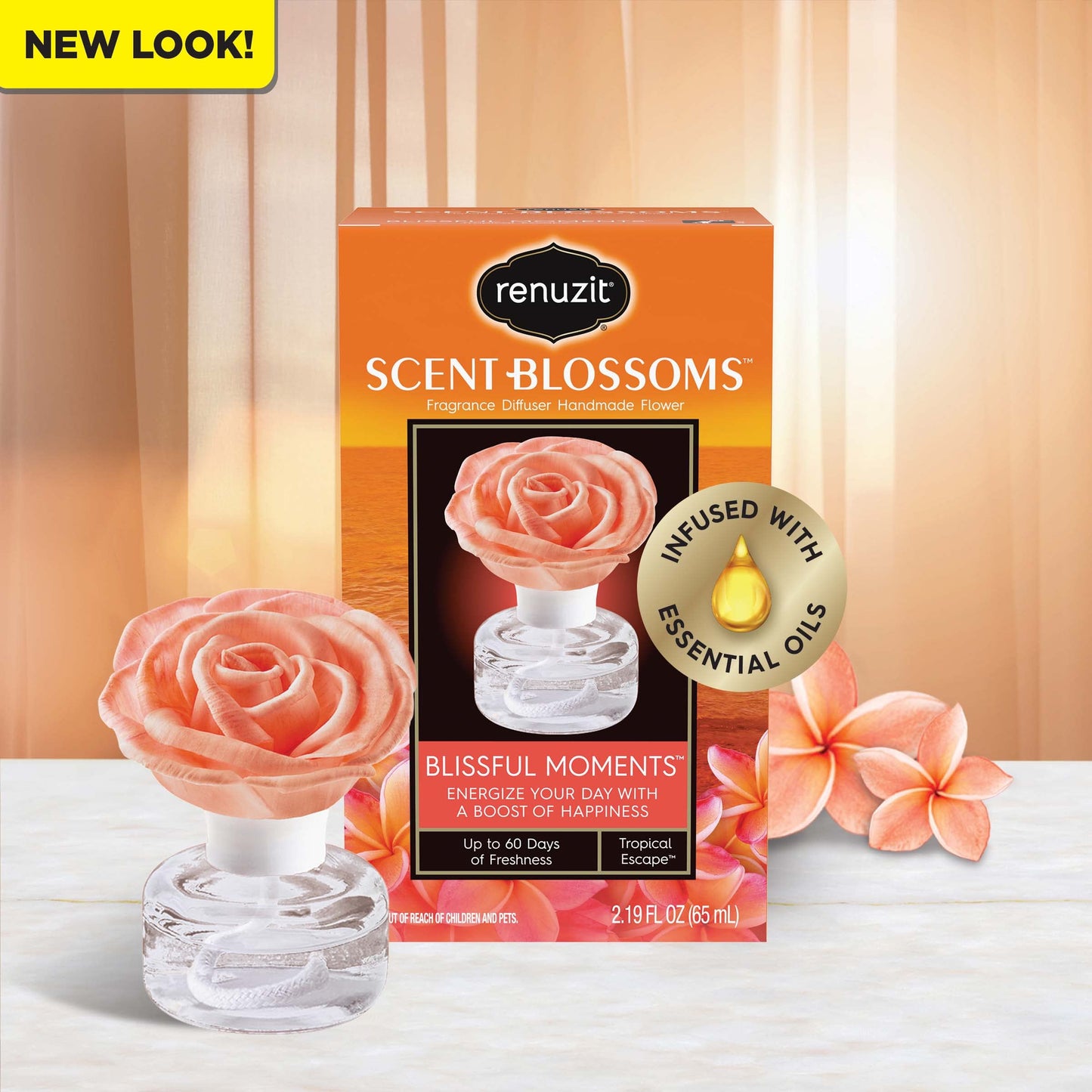 Renuzit Scent Blossoms Diffuser – Tropical Escape, Handmade Flower, 1 Count