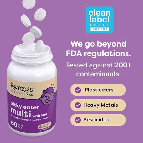 Renzo's Picky Eater Kids Multivitamin with Iron | Sugar-Free Melty Tabs – Cherry Mo' Cherry Flavor