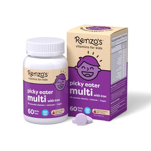 Renzo's Picky Eater Kids Multivitamin with Iron | Sugar-Free Melty Tabs – Cherry Mo' Cherry Flavor