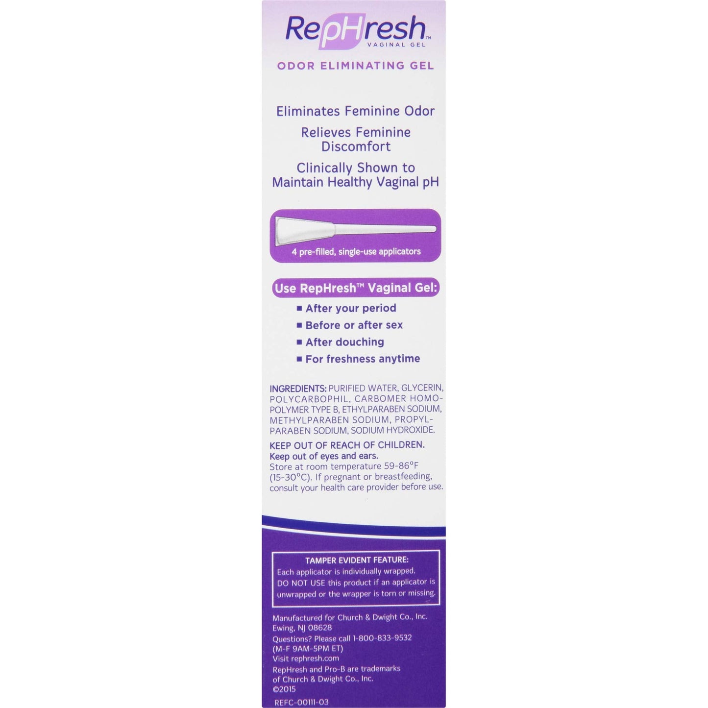 RepHresh Odor Eliminating Vaginal Gel – pH Balance, 4 Count, 0.7 oz