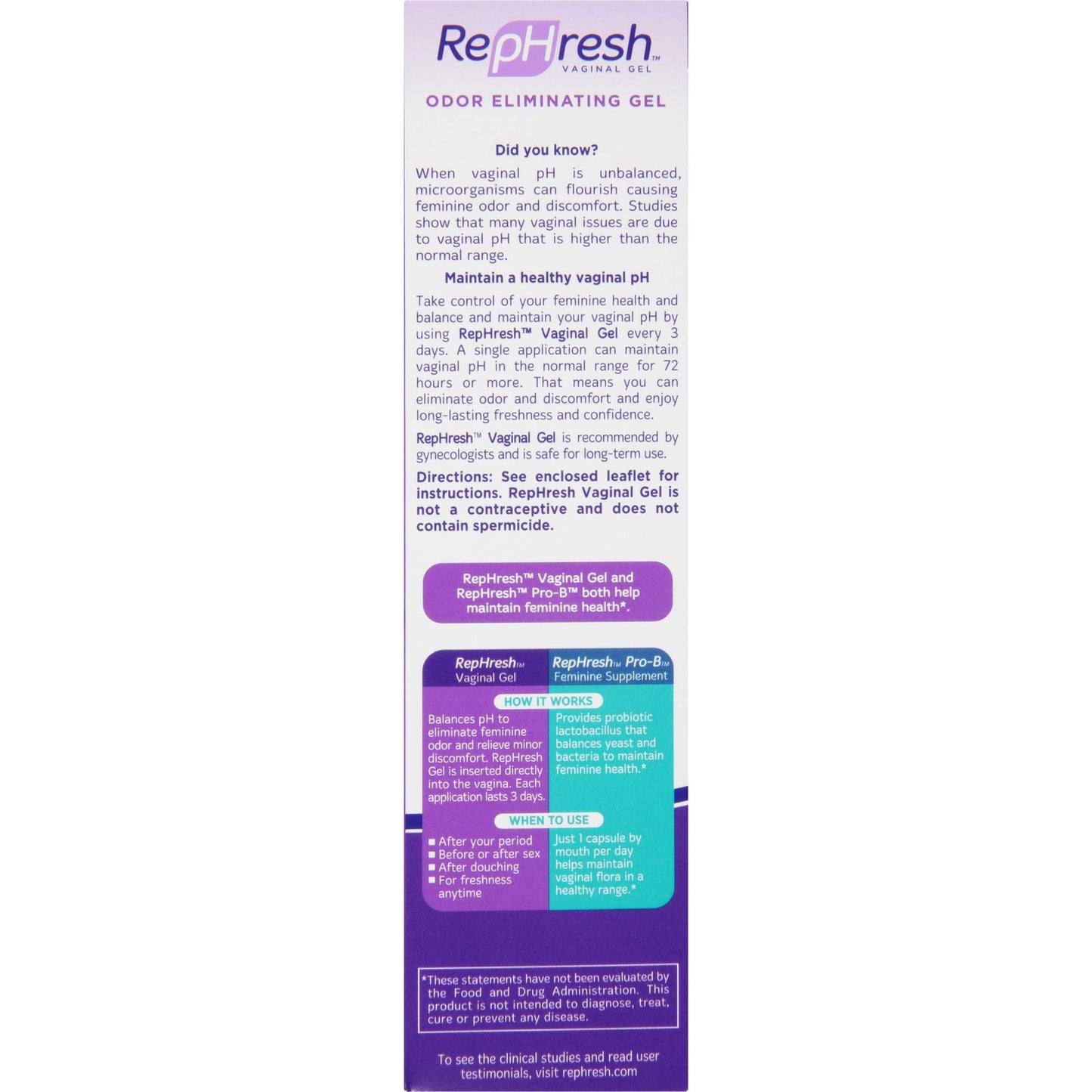 RepHresh Odor Eliminating Vaginal Gel – pH Balance, 4 Count, 0.7 oz
