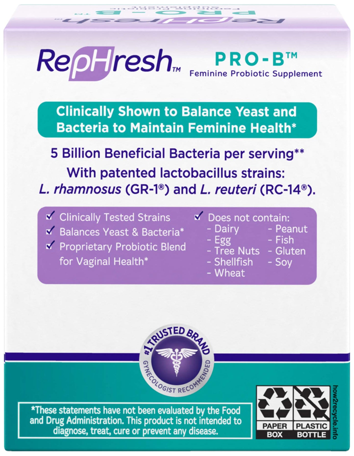 RepHresh Pro-B Probiotic Supplement for Women, 30 Oral Capsules