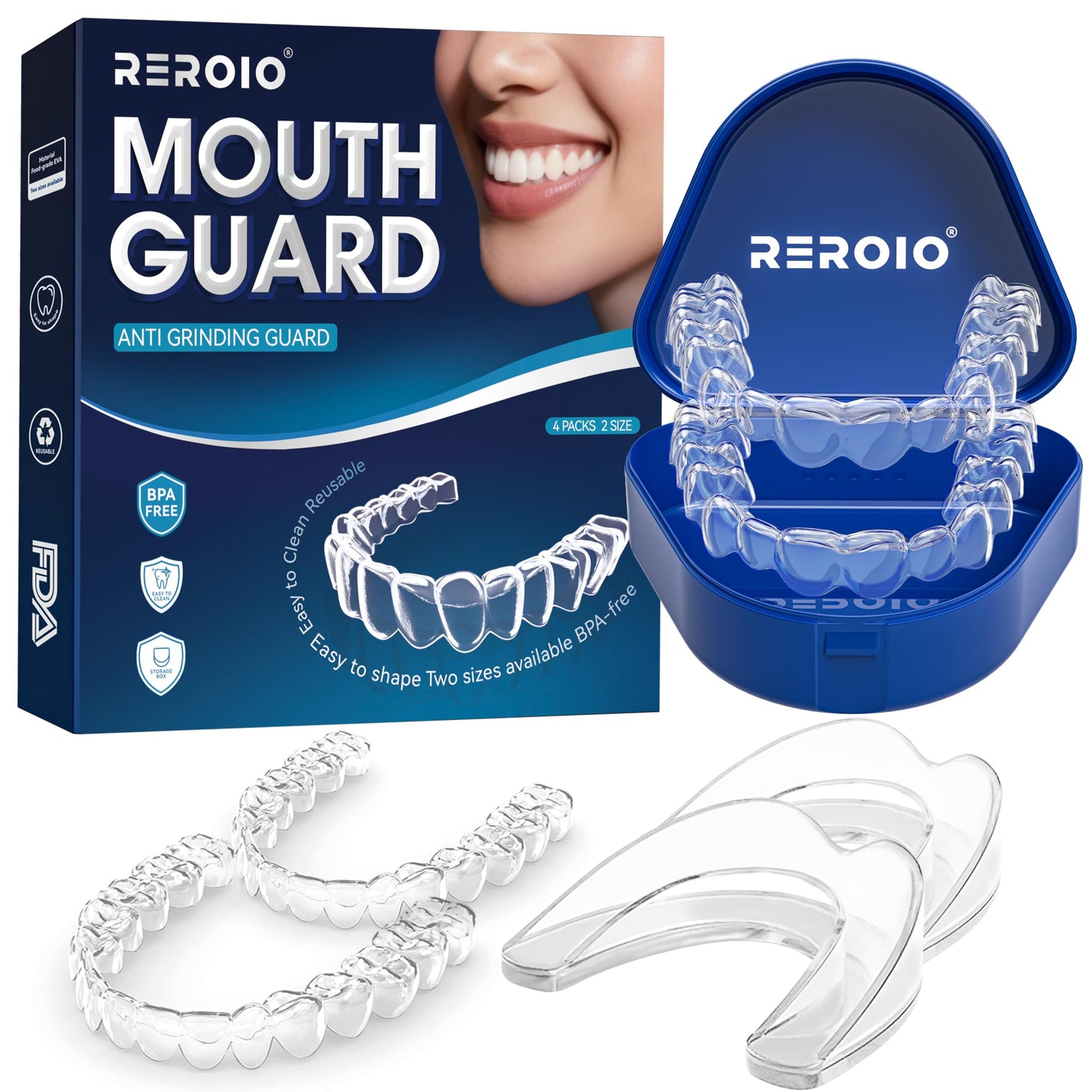REROIO Night Mouth Guard for Teeth Grinding – 2-Size Adjustable Fit