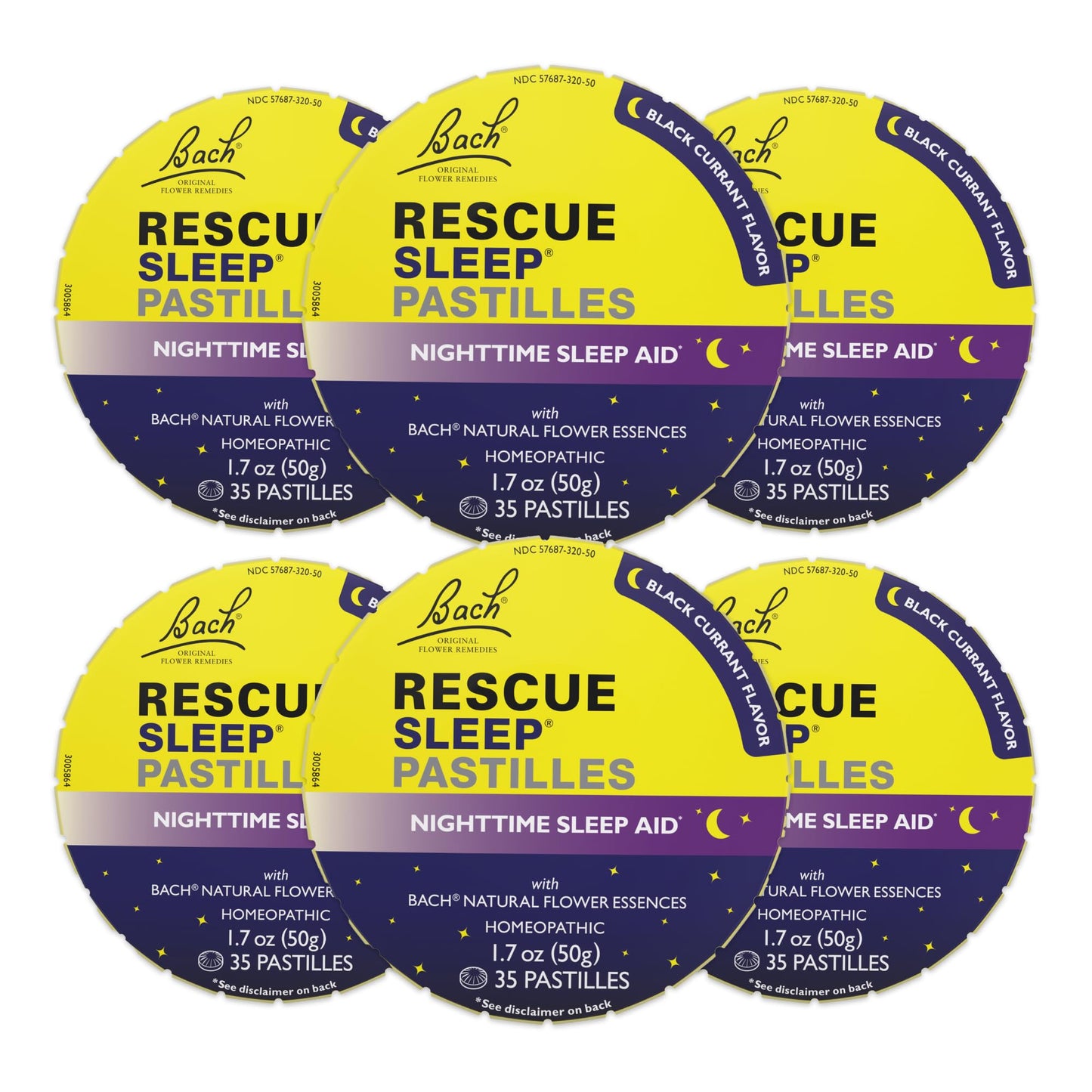 RESCUE Bach Sleep Pastilles – Melatonin-Free Black Currant Nighttime Lozenges (6 Pack)