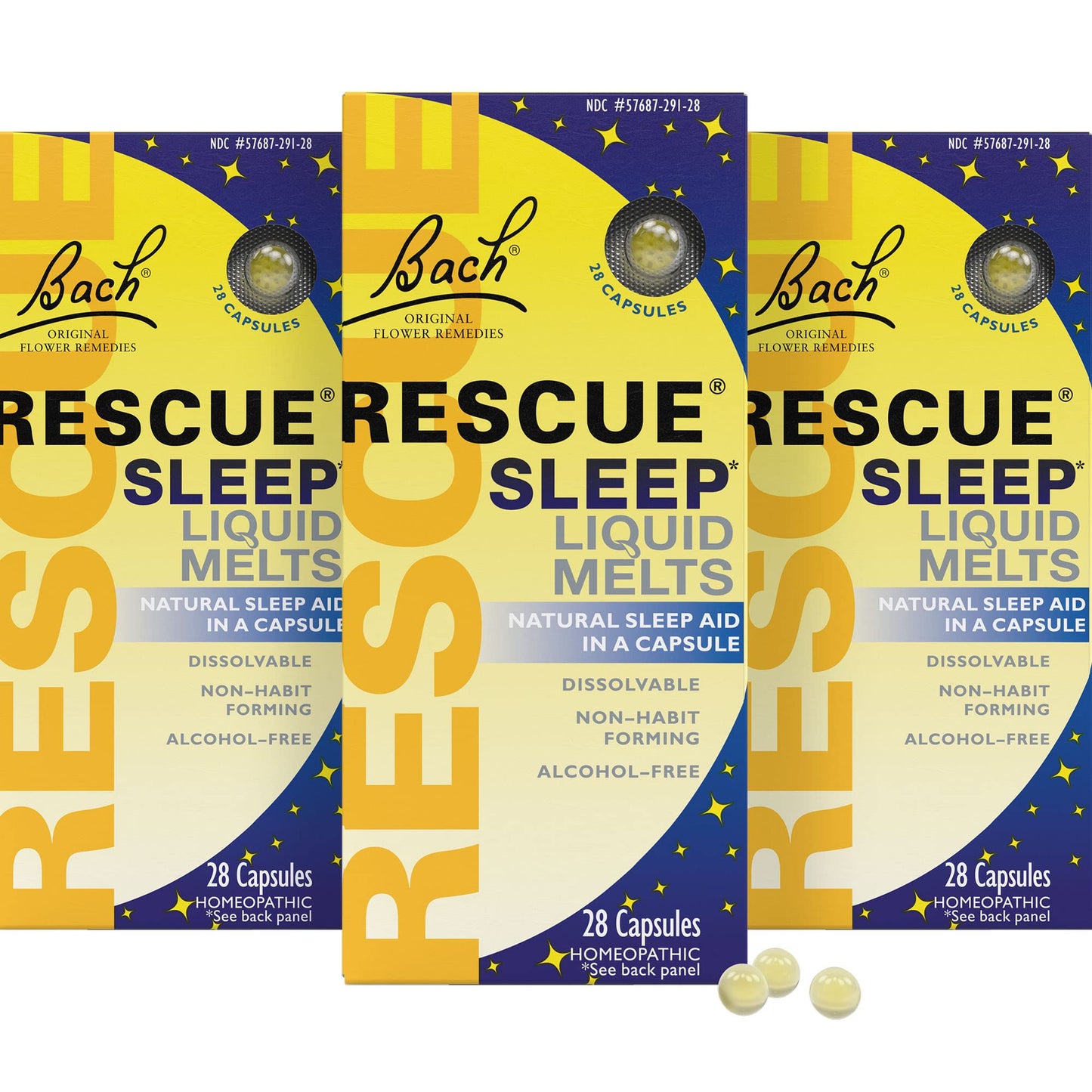 RESCUE Sleep Liquid Melts - No Melatonin, Natural Orange Vanilla, 3 Pack (28 Count Each)