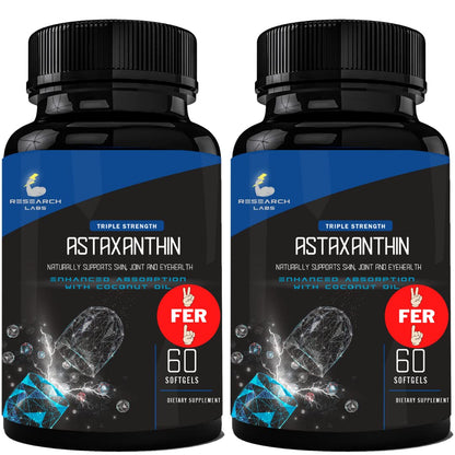 Research Labs Astaxanthin 12mg Softgels + Organic Coconut Oil – 120 Total | Eye, Heart & Joint Support