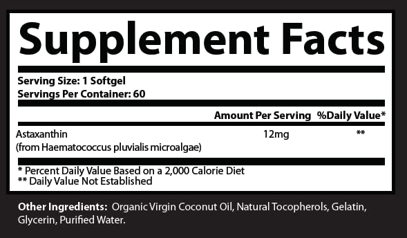 Research Labs Astaxanthin 12mg Softgels + Organic Coconut Oil – 120 Total | Eye, Heart & Joint Support