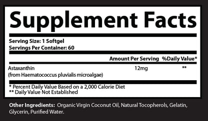 Research Labs Astaxanthin 12mg Softgels + Organic Coconut Oil – 120 Total | Eye, Heart & Joint Support