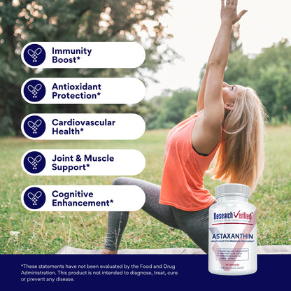 Research Verified Astaxanthin – Powerful Antioxidant for Skin, Eyes, Brain, Heart | 30 Capsules