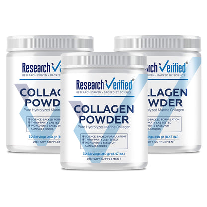 Research Verified Collagen Powder | Hydrolyzed Marine Collagen Peptides – Unflavored, 30 Scoops, 3 Month Supply