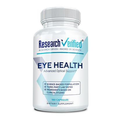 Research Verified Eye Health - Nourish and Protect Eyes and Vision, Support Healthy Retina, Improve Blood Supply to Eyes - Vitamins A, B, C, and E - 180 Capsules - 3 Month Supply - Made in The USA