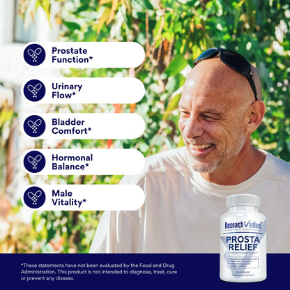 Research Verified Prosta Relief - Saw Palmetto & Bioperine - Prostate, Bladder & Urinary Health - 90 Capsules (Pack of 2)