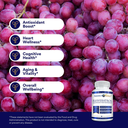 Research Verified Resveratrol - 98% Trans-Resveratrol 1000 mg, 60 Capsules per Bottle - 6 Bottles