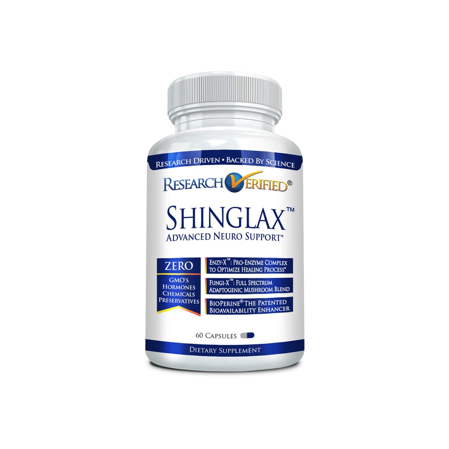 Research Verified Shinglax - Lemon Balm, Enzy-X Proteolytic Enzymes, Fungi-X Mushroom | GMO Free, Made in USA | 60 Capsules
