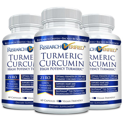 Research Verified Turmeric Curcumin with BioPerine (C3) - Vegan - Made in USA - 180 Capsules