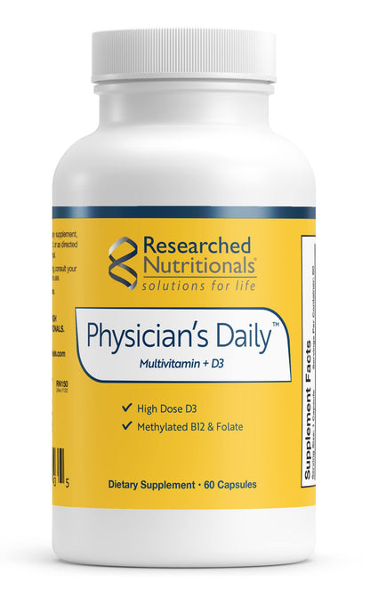 Researched Nutritionals Physician's Daily + D3 – Daily Multivitamin with Vitamin D3 2000 IU for Men & Women