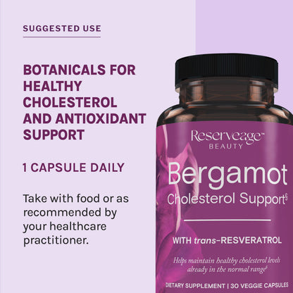 Reserveage Bergamot Cholesterol Support with Resveratrol – Heart Health Supplement | 30 Servings | Vegan & Non-GMO
