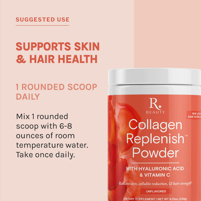 Reserveage Beauty Collagen Replenish Powder - No-Taste Collagen for Radiant Skin & Hair Growth - 8.25 oz