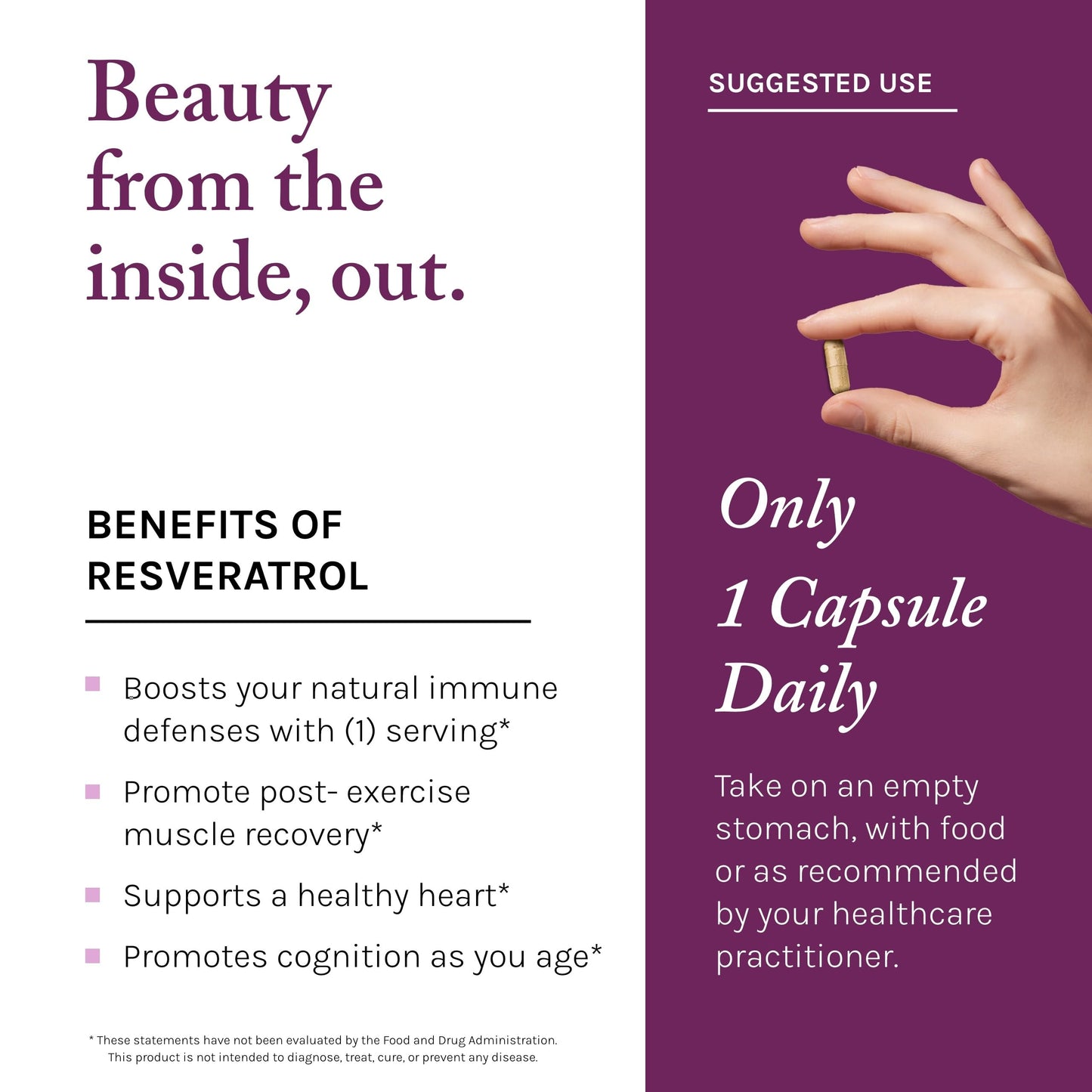 Reserveage Beauty Resveratrol 1000 mg – Antioxidant Support for Heart & Immune Health, 60 Capsules
