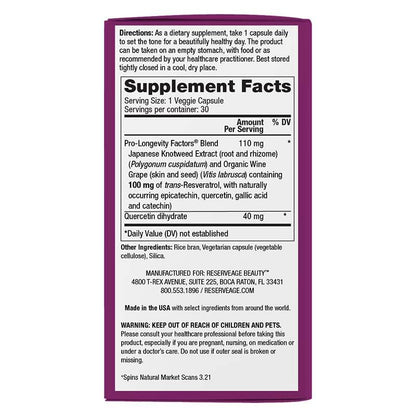 Reserveage Beauty Resveratrol 100 mg – Antioxidant for Heart Health, Cellular Health, and Healthy Aging | 30 Capsules, Paleo & Keto