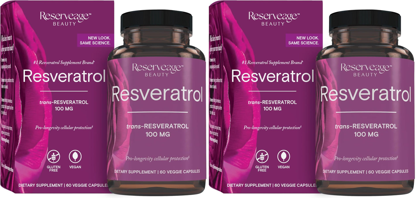 Reserveage Beauty Resveratrol 100 mg – Antioxidant Support for Heart, Aging & Immune Health | 60 Capsules (Pack of 2)