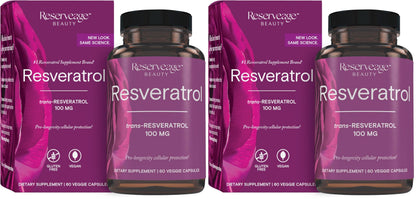 Reserveage Beauty Resveratrol 100 mg – Antioxidant Support for Heart, Aging & Immune Health | 60 Capsules (Pack of 2)