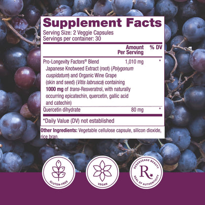Reserveage Beauty Resveratrol 1000 mg – Antioxidant Support for Heart & Immune Health, 60 Capsules