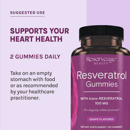 Reserveage Beauty Resveratrol Gummies 100 mg - Heart Health, Healthy Aging - Vegan 2-Pack