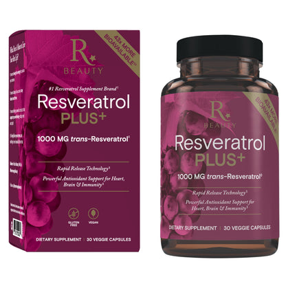 Reserveage Beauty Resveratrol Plus+ 1000 mg – Vegan, Gluten-Free Rapid-Release Capsules with Quercetin