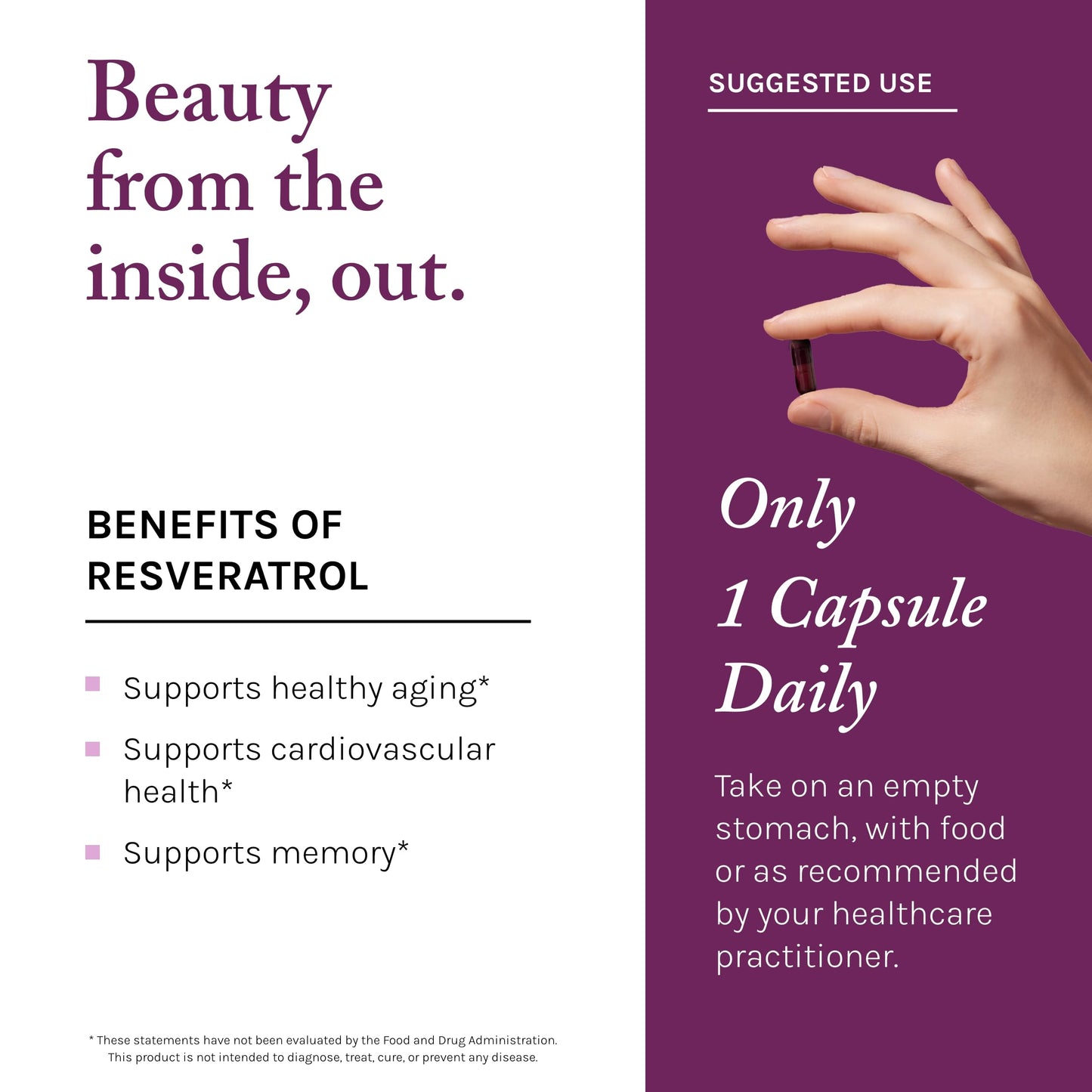 Reserveage Beauty Resveratrol Plus+ 500 mg – Rapid-Release Capsules (Gluten-Free & Vegan)