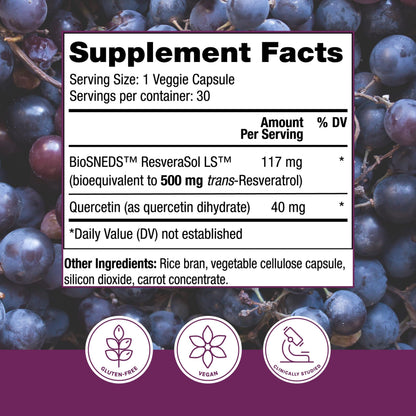 Reserveage Beauty Resveratrol Plus+ 500 mg – Rapid-Release Capsules (Gluten-Free & Vegan)