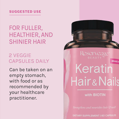Reserveage Keratin Hair Booster with Biotin - Keratin, Biotin & Resveratrol, 60 Capsules