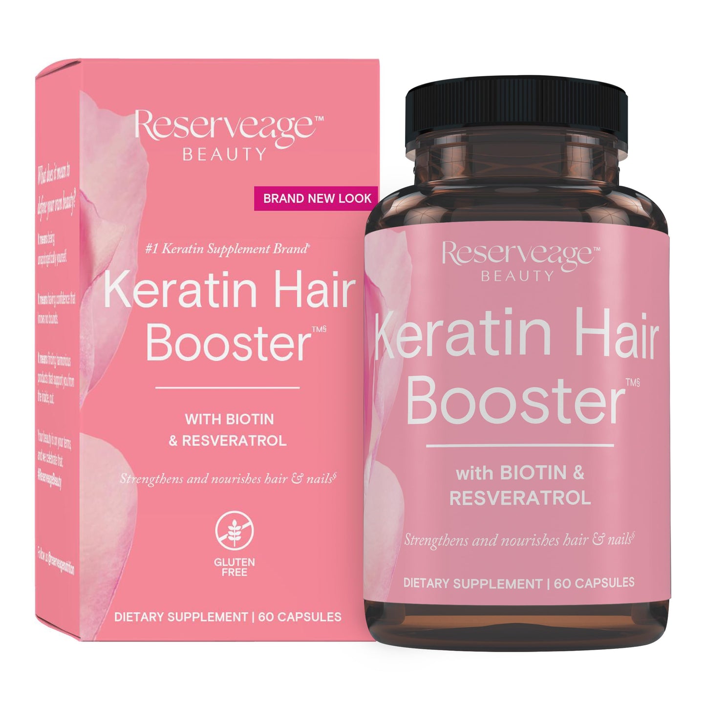 Reserveage Beauty Keratin Hair Booster with Biotin & Resveratrol – Hair & Nail Support for Women | 60 Capsules