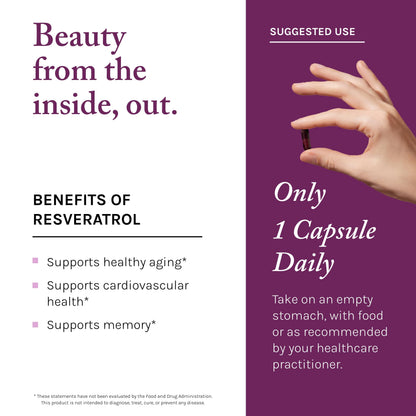 Reserveage Beauty Resveratrol Plus+ 1000 mg – Vegan, Gluten-Free Rapid-Release Capsules with Quercetin