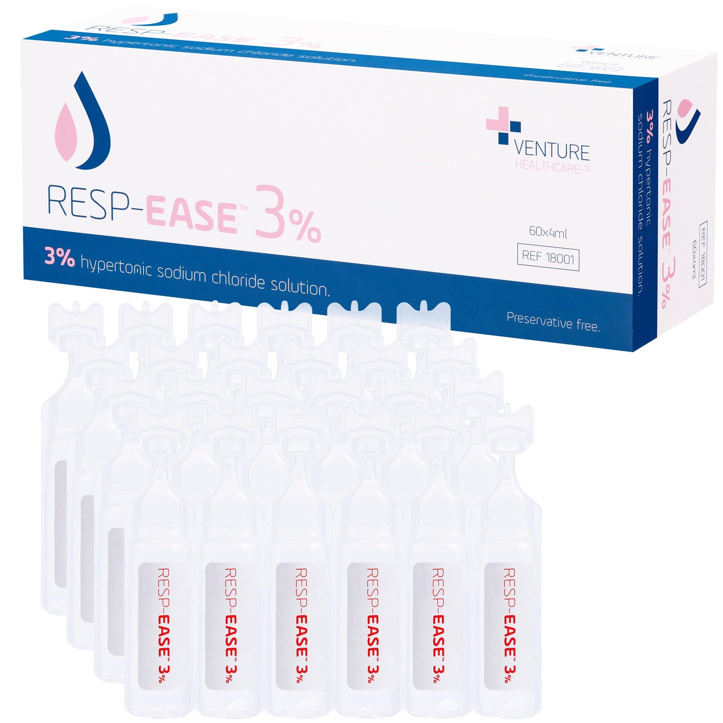 Resp-Ease 3% Saline Solution for Nebulizers and Nasal Cleansing – 240ml Bottle + 60x 4ml Ampoules