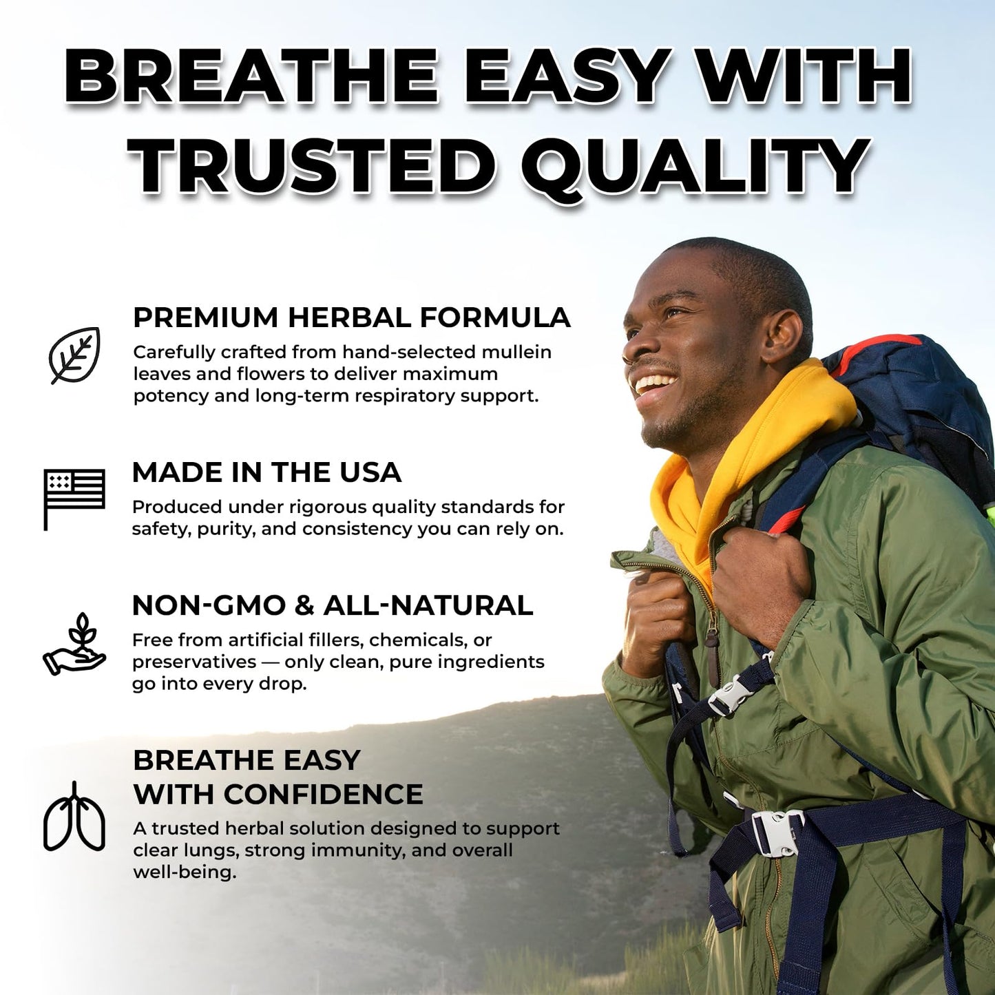 Inhale Mullein Drops for Lungs – Mullein Leaf Extract | Lung Detox & Respiratory Support – Made in USA 4oz