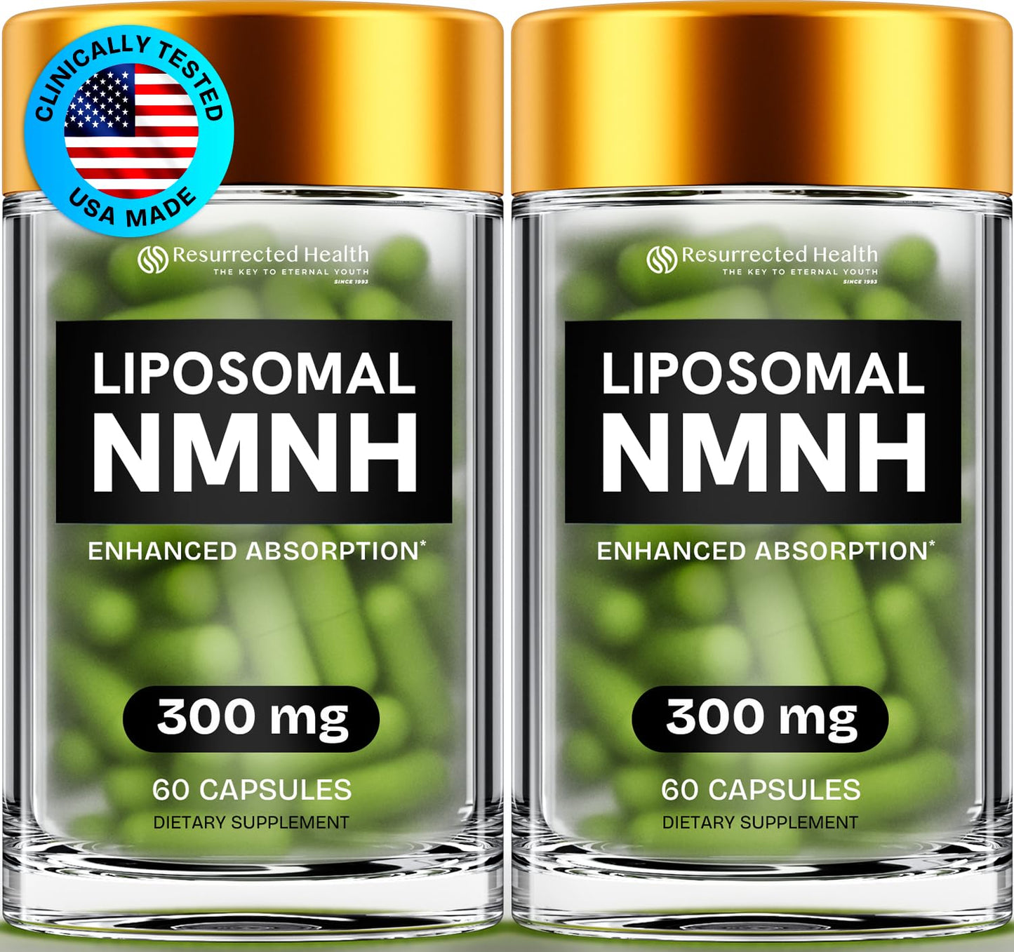 Resurrected Health Liposomal NMNH – NAD+ Support, 300 mg per Capsule, 60 Capsules (2 Packs)