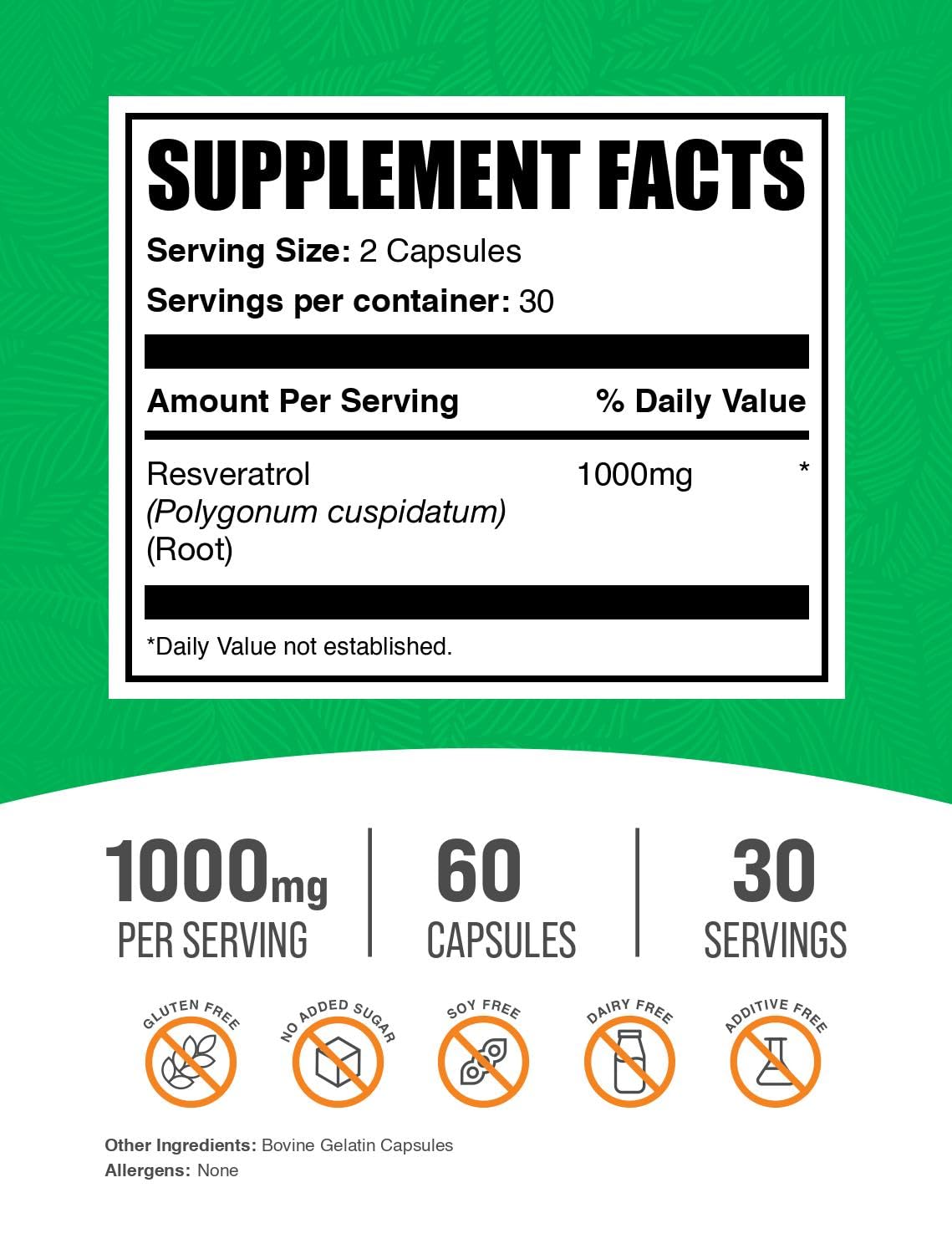 Resveratrol 1000mg Capsules | BulkSupplements.com | Antioxidants (60 & 180 Count)