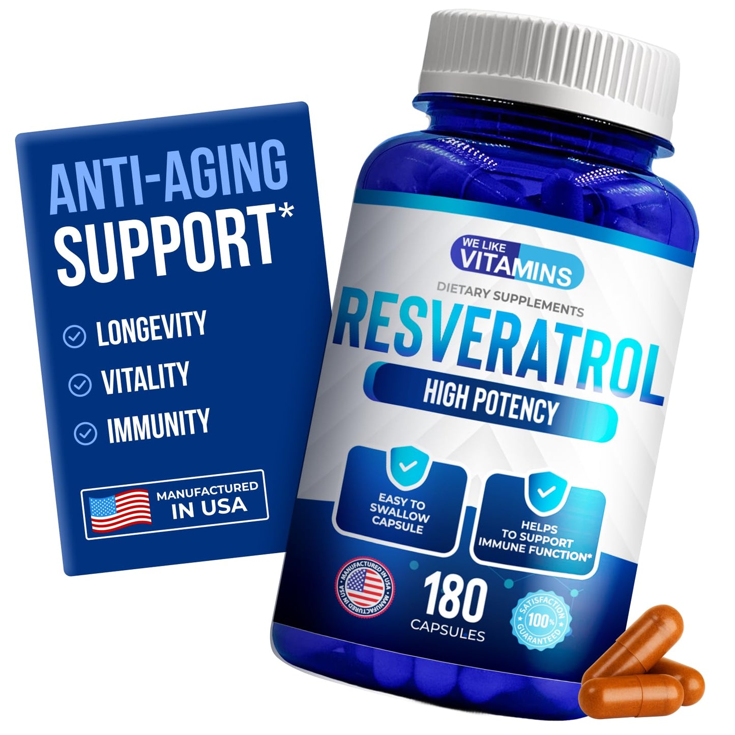 We Like Vitamins Resveratrol 1000mg per Serving – 180 Veggie Capsules
