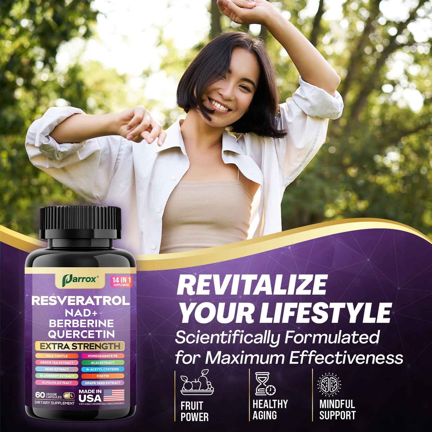 Resveratrol 14-in-1 Extra Strength Supplement (120 Caps) – NAD+, NAC, Milk Thistle & More