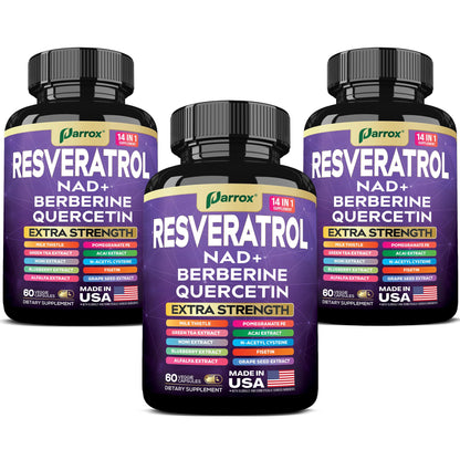 Resveratrol 14-in-1 Extra Strength (180 Caps) with NAD+, NAC & Berberine