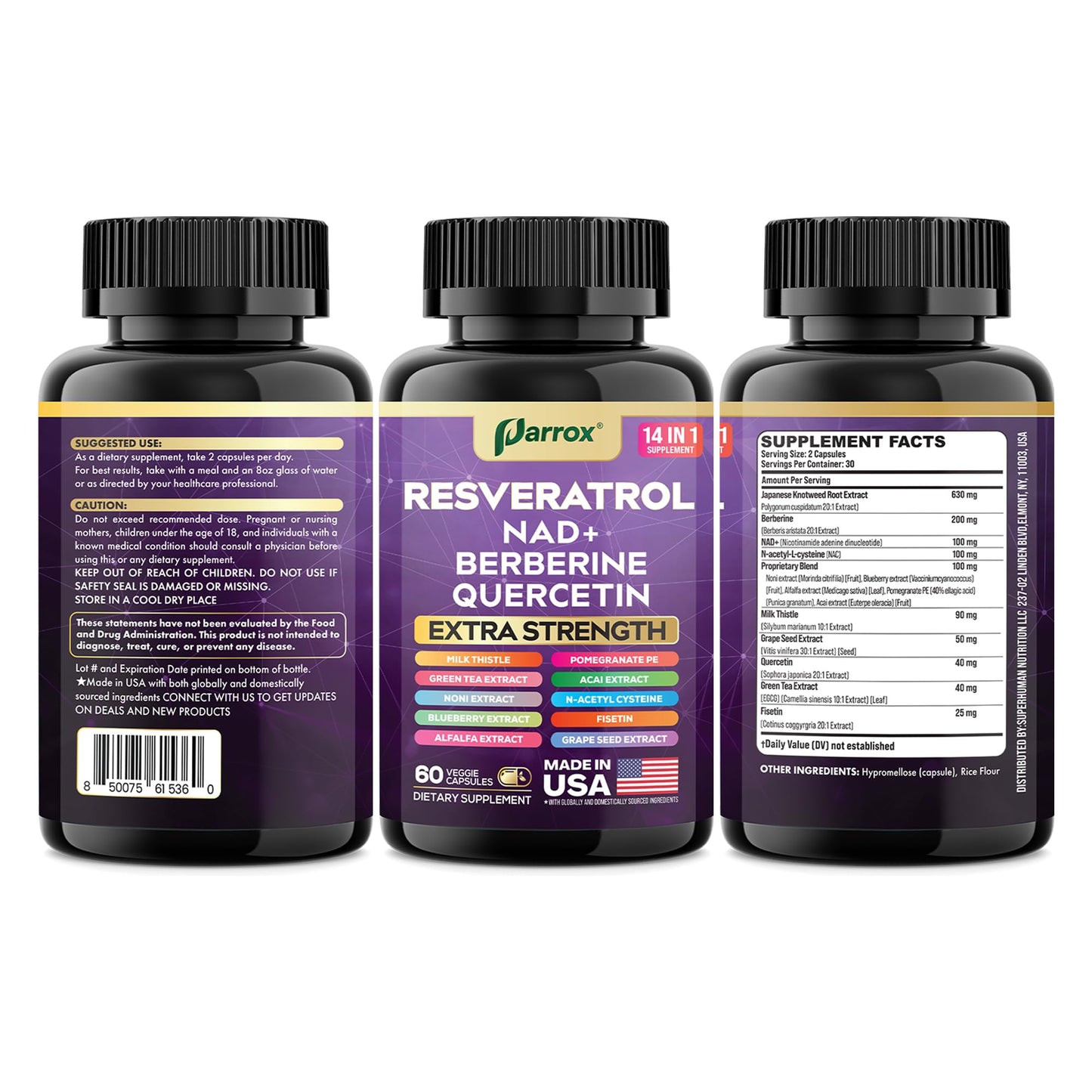 Resveratrol 14-in-1 Extra Strength (180 Caps) with NAD+, NAC & Berberine