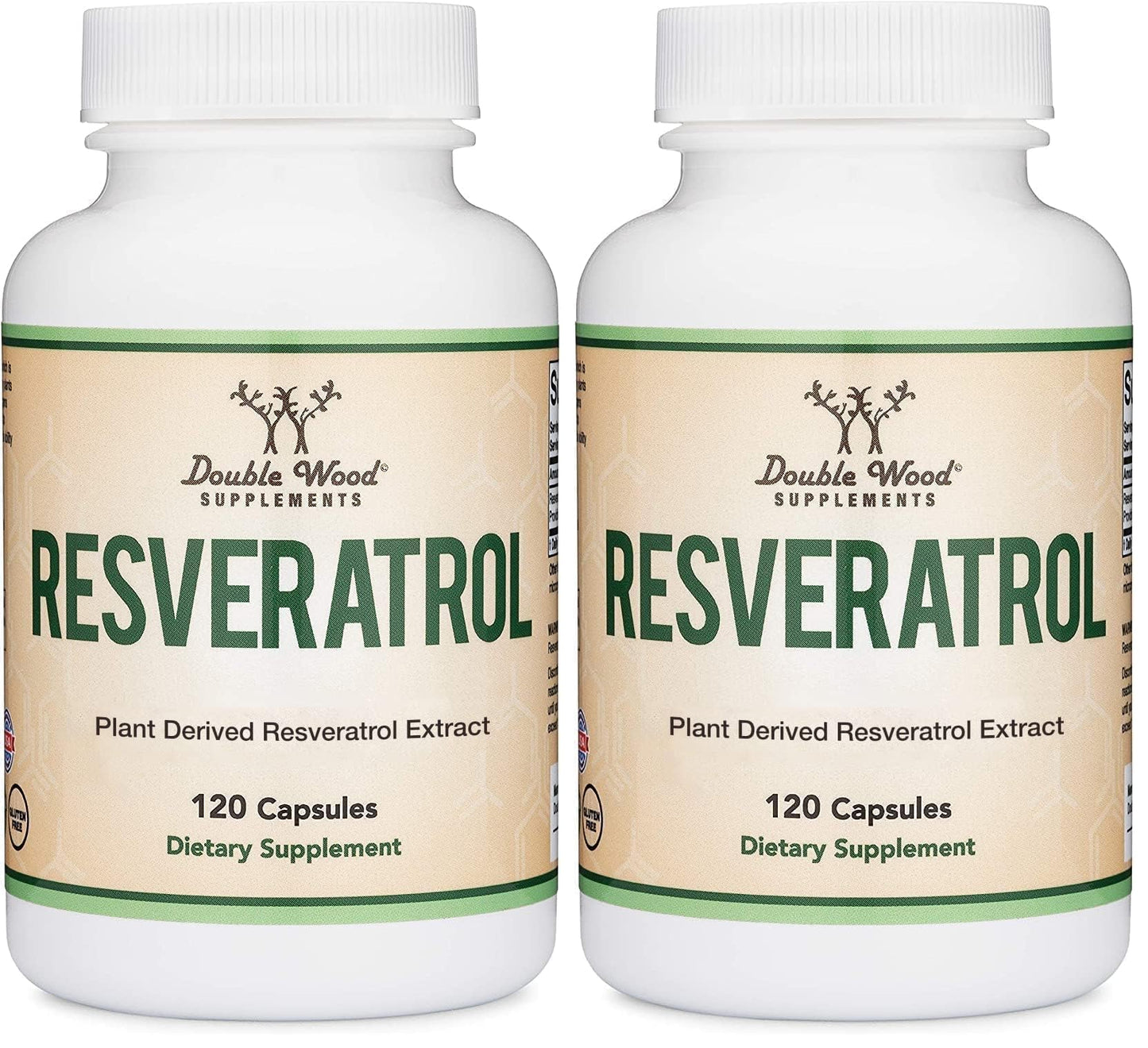 Resveratrol 500mg per Serving – 120 Capsules (Pack of 2) | Double Wood