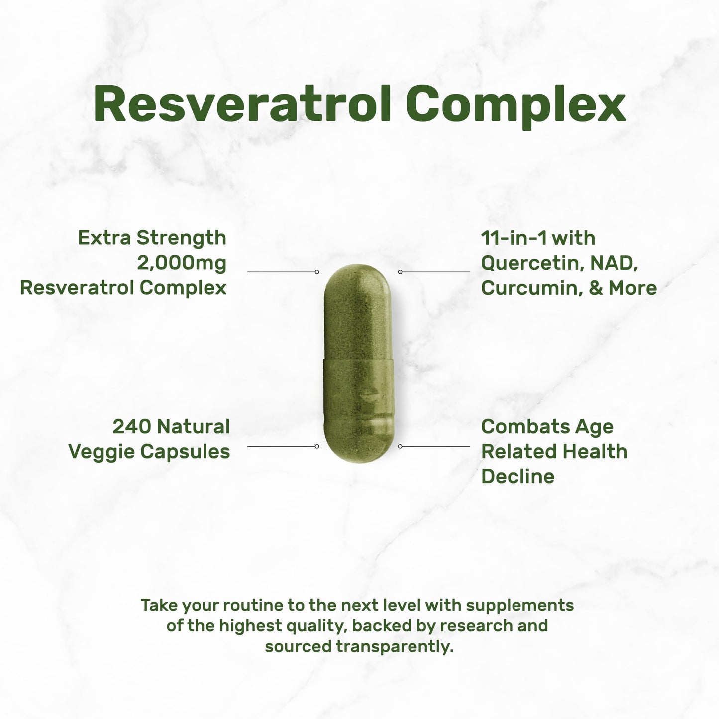 Resveratrol Complex 2000mg – 240 Veggie Capsules | NAD, Quercetin & More