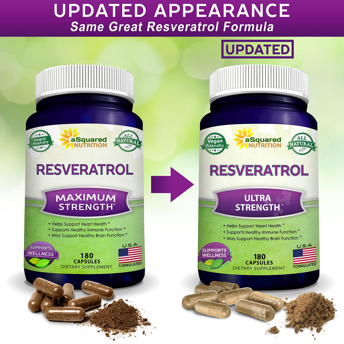 100% Natural Resveratrol 1000mg/Serving | 180 Capsules | Heart Health