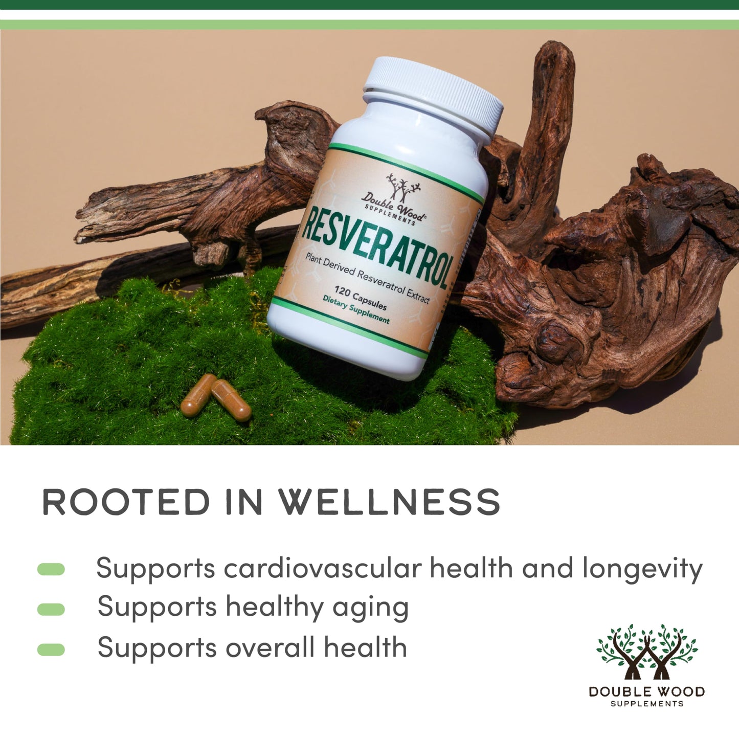 Resveratrol 500mg Supplement – 120 Capsules | 50% Trans-Resveratrol | Double Wood
