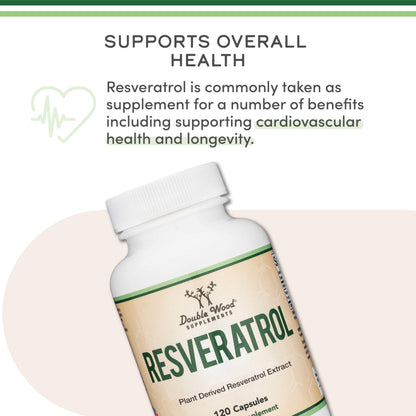 Resveratrol 500mg per Serving – 120 Capsules (Pack of 2) | Double Wood