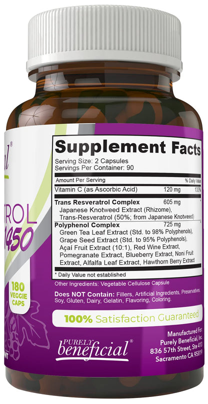 PURELY Beneficial Resveratrol1450 – 90-Day Supply, 1450mg per Serving, Anti-Aging & Cardiovascular Support